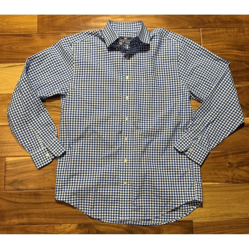 Vineyard Vines Cooper Shirt Mens Stretch Blue White Mini-Checks Gingham Medium